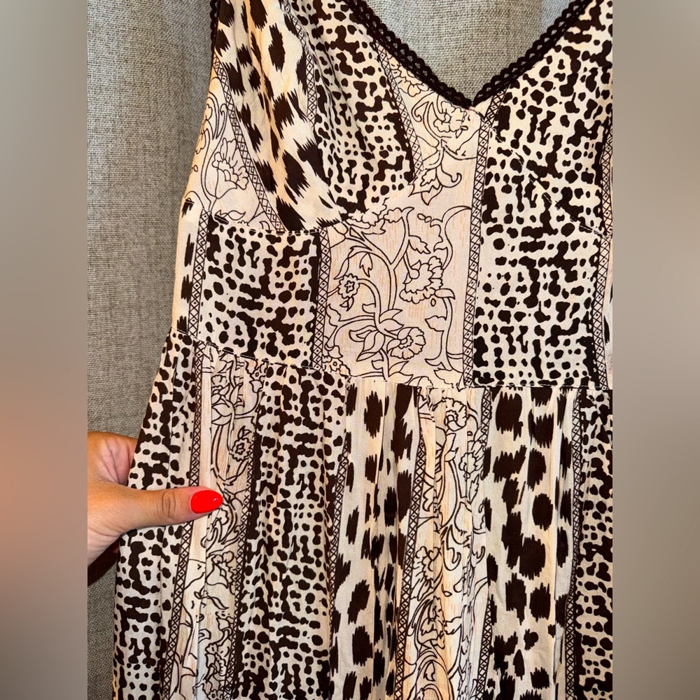 En Creme Black and Cream Maxi Dress with Animal & Floral Print
